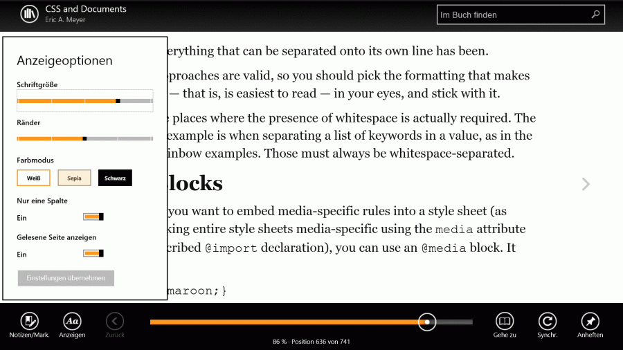 Screenshot der Kindle App auf einem Windows Gerät