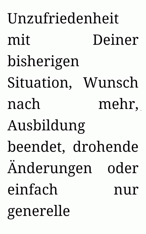 Screenshot Play Books, E-Book Seite mit großen Lücken im Text