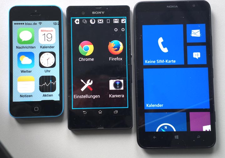 phone, Xperia Z, Lumia 1320 bei 200% Zoomvergrößerung